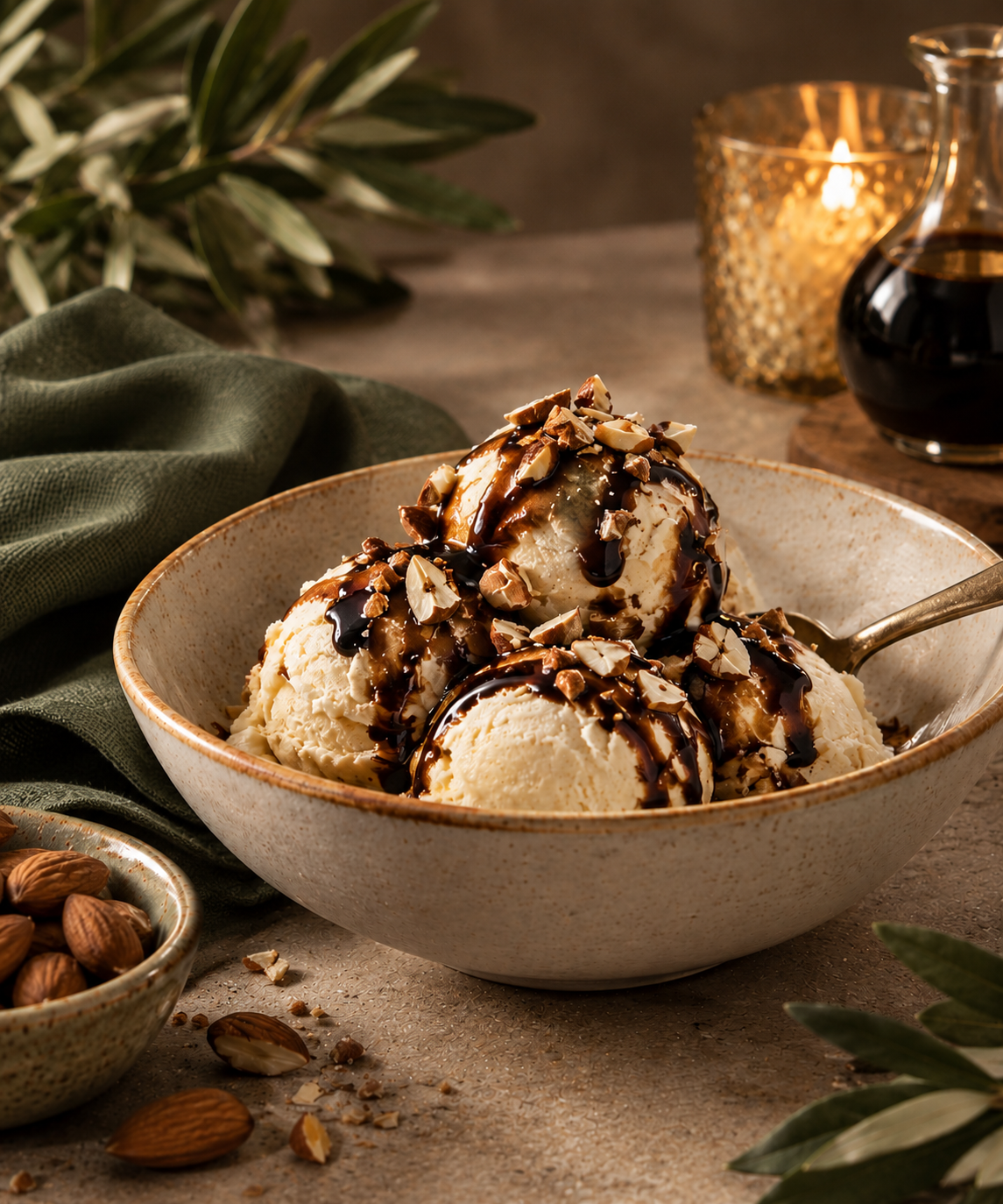 Mandeleis mit Balsamico-Gold