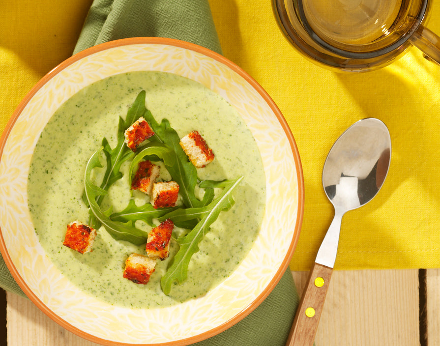 Rucolasuppe mit Croutons