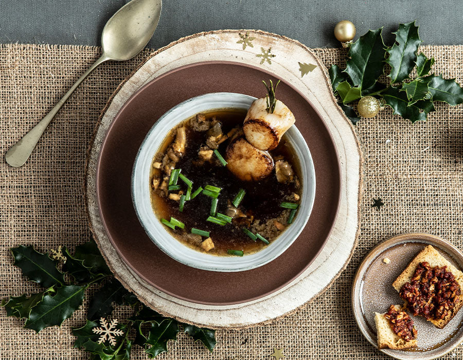 Pilzsuppe mit Jakobsmuscheln