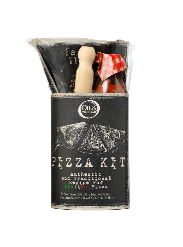 Italienisches Pizzaset mit Pizzamehl, Tomatensauce und Nudelholz - Geschenkset