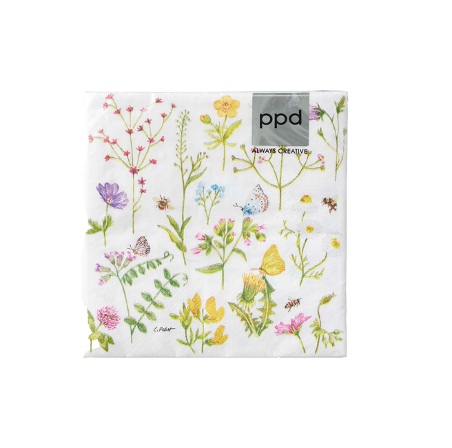 Servet met Bloemen - 25x25cm - Set van 20
